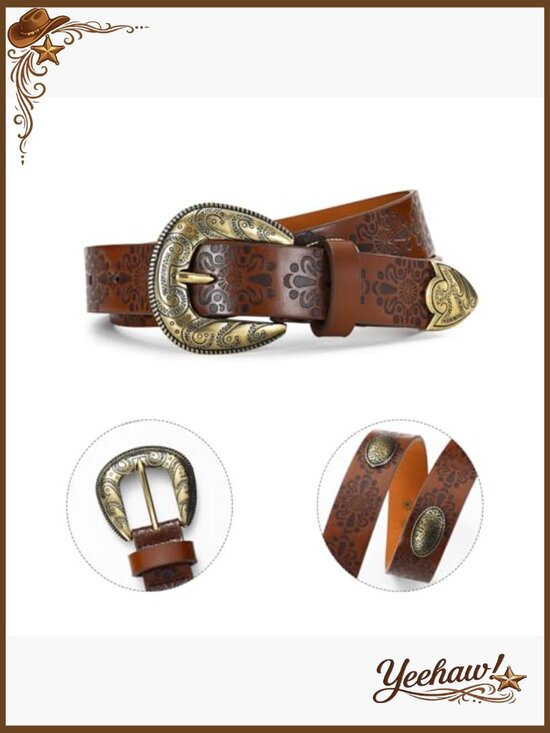 Western Cowgirl Belt – Faux Leather Vintage Buckle Belt for Jeans main image 4
